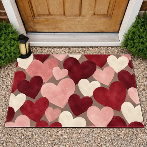 Romantic Burgundy and Blush Hearts for Valentine's Day Home Style and Cozy Seasonal Decor Doormat