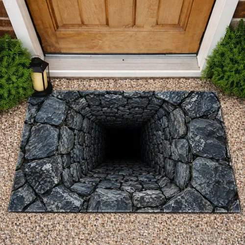 Blue Stone Pathway Illusion for Dramatic Entryways and Contemporary Interior Style Doormat