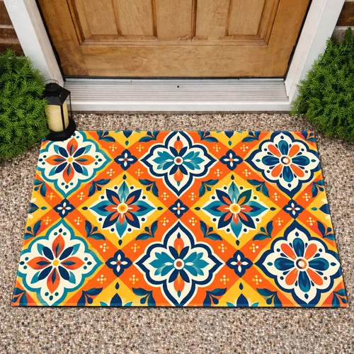 Colorful Folk Geometric Medallions For A Vibrant, Welcoming Entryway And Cozy Home Style Doormat