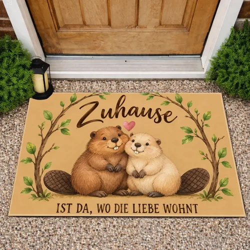 Two Beaver Sweethearts Under a Heart Branch for Cozy Nature-Inspired Home Living Doormat