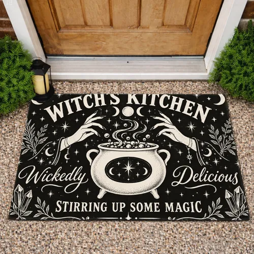 Witch Cauldron Kitchen Saying for Halloween Cooking and Everyday Spooky Home Decor Doormat