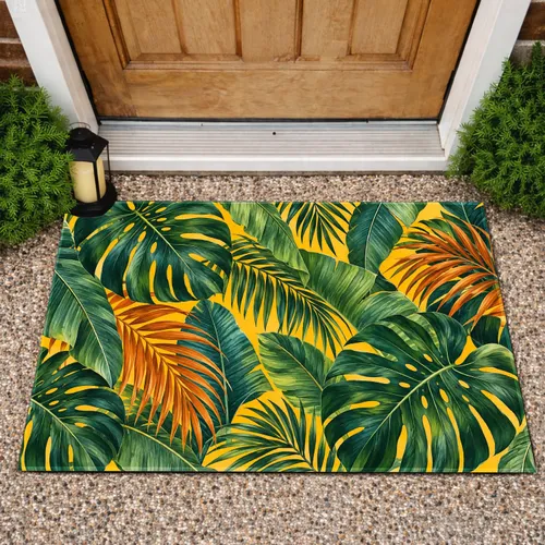 Tropical Palm And Monstera Leaves For A Warm, Lush Entryway, Year-Round Nature Style Doormat