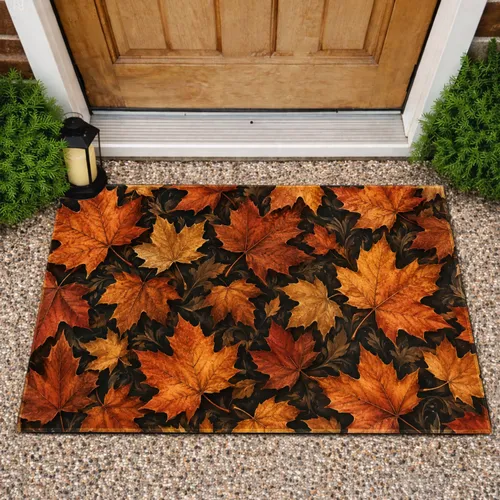 Autumn Maple Leaves on Deep Black, Cozy Seasonal Style for Fall Home Decorating Interiors Doormat