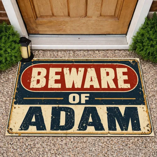 Adam Beware Warning Sign for Playful Entryway Style and Bold Household Personality Doormat