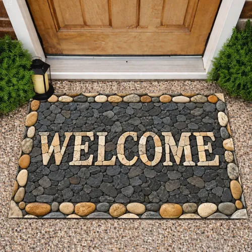 Pebble Mosaic Welcome Stones for a Warm Nature-Inspired Entryway and Rustic Home Style Doormat
