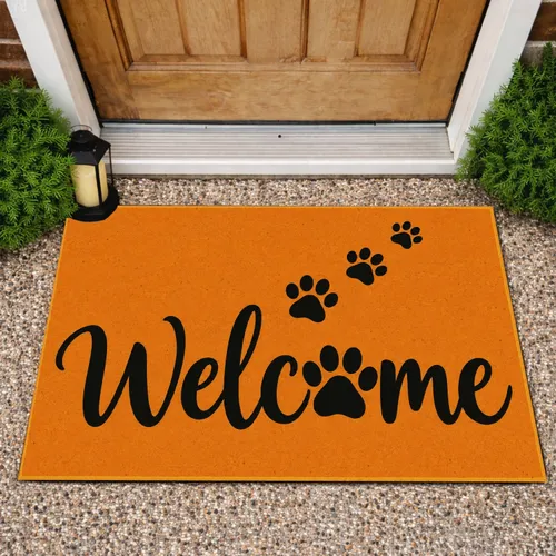 Black Paw Print Welcome Lettering for a Warm Pet-Friendly Home Entryway Style Doormat
