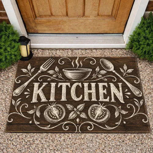 Rustic Kitchen Utensils And Tomato Chalkboard Decor For Cozy Everyday Home Cooking Doormat