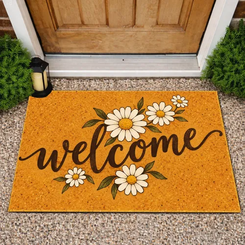 Daisy Welcome Lettering for a Cheerful Spring Entryway Gift for Flower Lovers Doormat