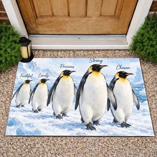 Emperor Penguin Family Winter Inspiration for Faith-Filled Holiday Home Decor Doormat