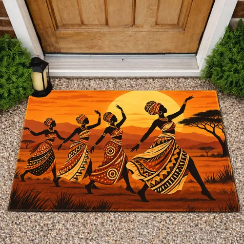 African Tribal Dancers at Sunset for Cultural Home Décor and Global-Inspired Living Doormat