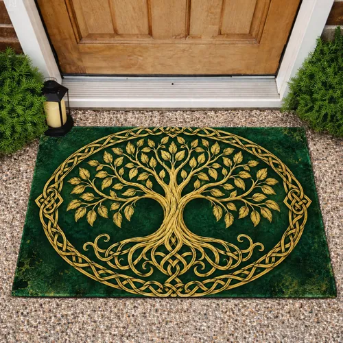 Golden Celtic Tree of Life Motif for Nature-Inspired Entryways and Peaceful Homes Doormat