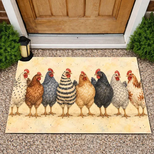 Whimsical Farm Chickens for Cozy Thanksgiving and Autumn Home Style Doormat