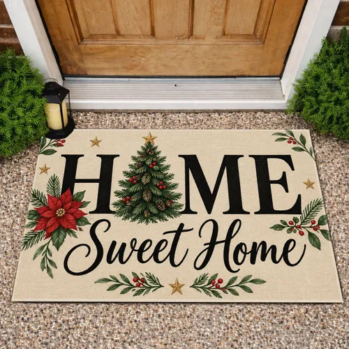 Christmas Tree HOME Sweet Home Holiday Entryway Decor for Cozy Seasonal Living Doormat