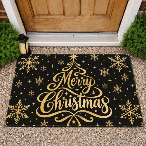 Gold Snowflake Merry Christmas Tree For Festive Holiday Home Decor Doormat