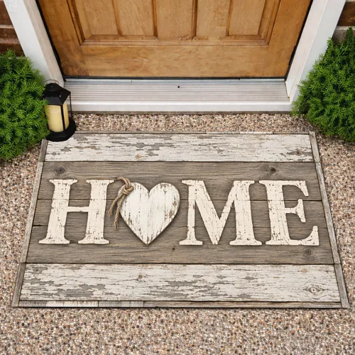 Rustic HOME Heart Wood Plank Entryway Style For Cozy Farmhouse Living Doormat