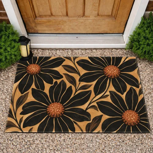 Bold Black Daisy Blooms for Rustic Farmhouse Entryways and Cozy Country Home Style Doormat