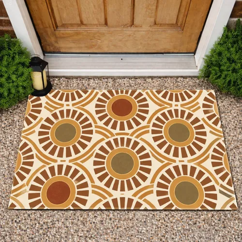 Earthy Sunburst Medallions for Relaxed Outdoor Living and Welcoming Patio Style Doormat