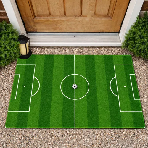 Soccer Field With Center Ball For Match Day And Sports Fans Doormat