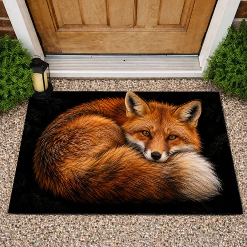 Resting Red Fox Wildlife Scene For Rustic Woodland Home Decor Doormat