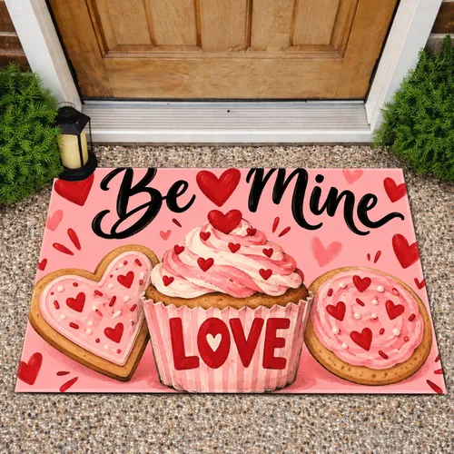 Valentine Heart Desserts With Cupcakes And Cookies For Sweet Romantic Home Decor Doormat