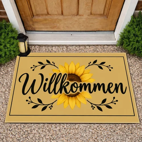 German Willkommen Sunflower Welcome Style for Cozy Farmhouse Entryway Decor Doormat