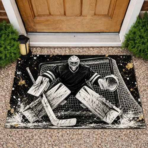 Ice Hockey Goalie And Net For Game-Day Entryways And Sports-Loving Hockey Fans Doormat