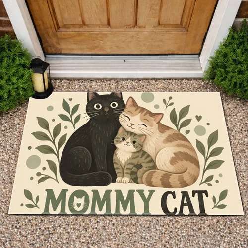 Mother Cat And Kitten Companions For Cozy Homes And Cat Loving Families Doormat