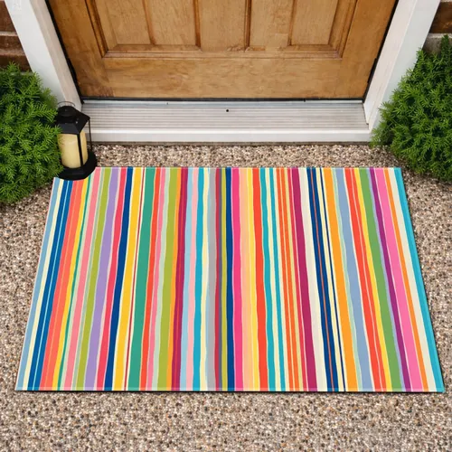 Vibrant Multicolor Vertical Stripes for Cheerful Entryway Style and Everyday Home Living Doormat