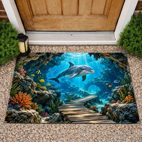 Underwater Dolphin Cave Pathway for Serene Ocean-Inspired Living Spaces and Coastal Homes Doormat