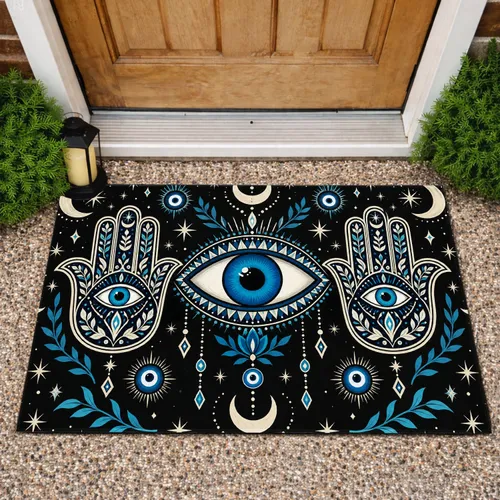 Mystical Blue Eye And Hamsa Hands For Spiritual Home Decor And Meditation Spaces Doormat