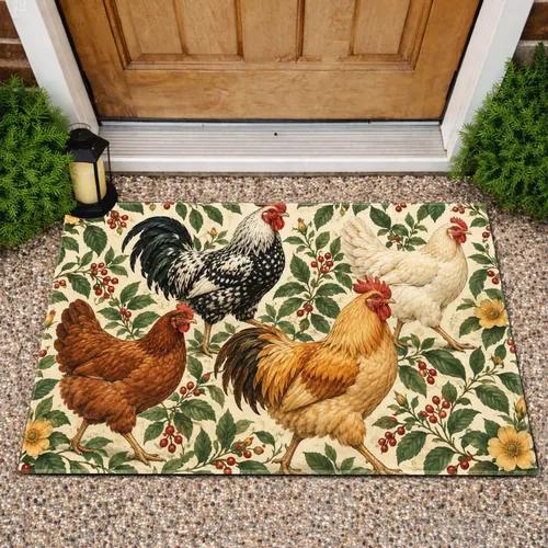 Vintage Rooster and Hen Farmhouse Kitchen Entryway Country Cottage Gift for Hosts Doormat