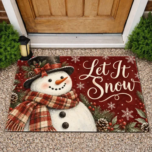 Vintage Snowman With Plaid Scarf for Christmas Winter Holiday Cheer and Seasonal Entry Doormat