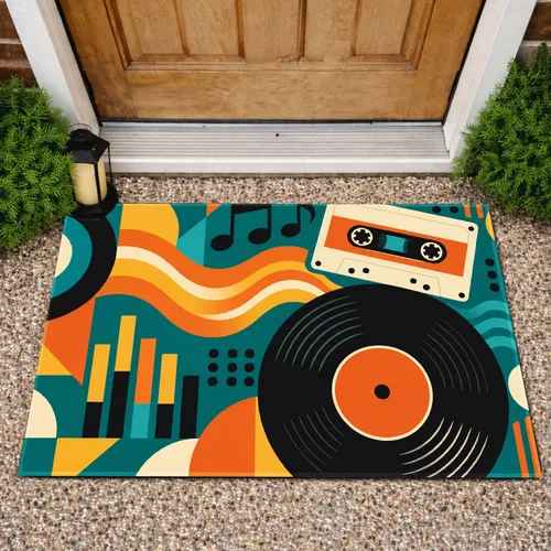 Retro Vinyl Records and Cassette Tapes for Music Lovers in Creative Living Spaces Doormat