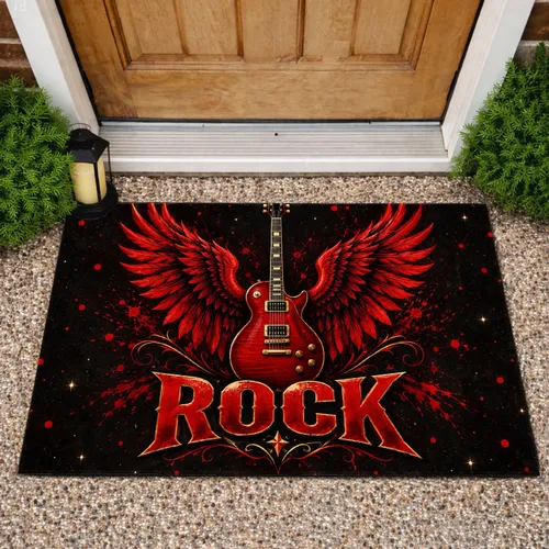 Red Winged Electric Guitar And Rock Music Style For Bold Music Lovers And Home Entryways Doormat