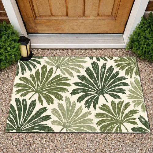 Olive Green Tropical Leaves for Calm Natural Entryways and Modern Botanical Home Decor Doormat