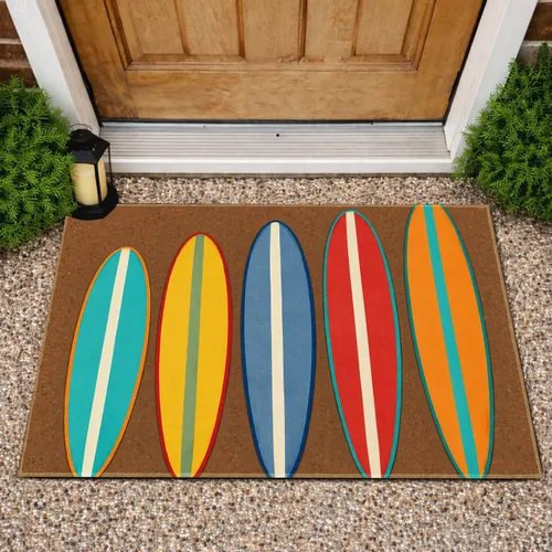 Five Colorful Surfboards for Sunny Coastal Summer Homes and Relaxed Beachside Living Doormat