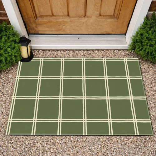 Olive Green Plaid Checks for a Cozy Farmhouse Home and Relaxed Country Living Doormat