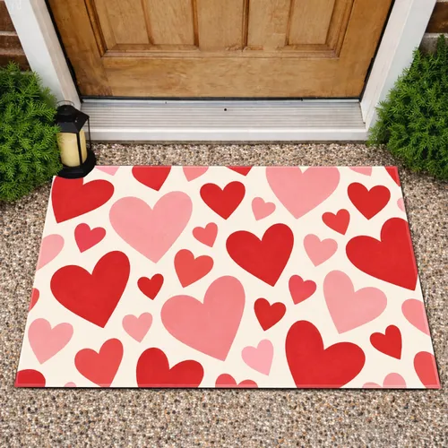 Red And Blush Heart Motif For Romantic Valentine's Day Entryway And Cozy Home Decor Doormat