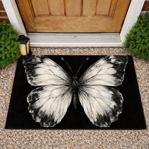 Monochrome Butterfly Motif for Nature Lovers and Serene Contemporary Homes Doormat