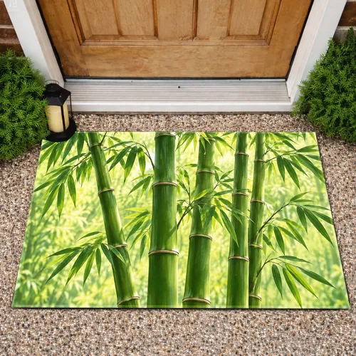 Sunlit Green Bamboo Grove For Calm Nature-Inspired Entryways And Serene Living Doormat