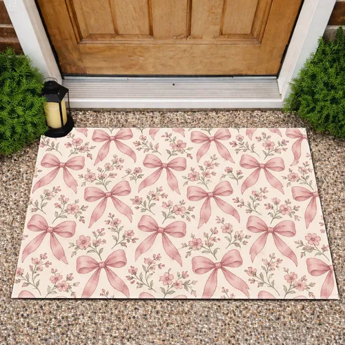 Pink Ribbon Bows and Blossoms for Romantic Cottage Style and Soft Feminine Spaces Doormat