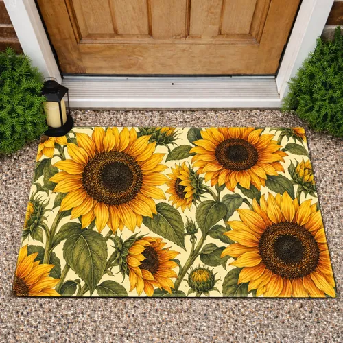 Golden Sunflowers and Olive Leaves for a Warm, Nature-Inspired Seasonal Home Entrance Doormat