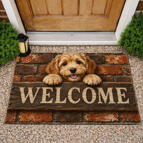 Shaggy Puppy Welcome Entryway Greeting for Cozy Pet-Loving Homes and Dog Lovers Everyday Doormat