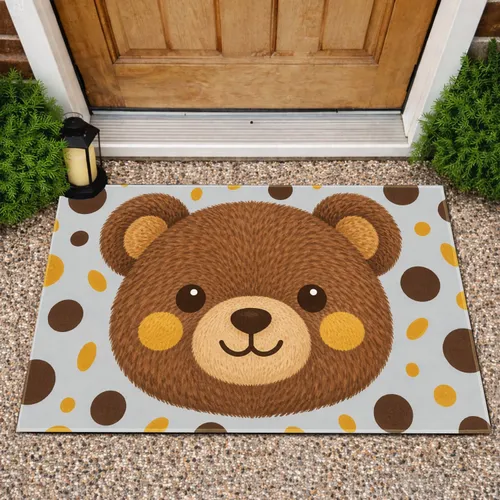 Cute Teddy Bear Face With Golden Cheeks for Cozy Family Home Decor Doormat