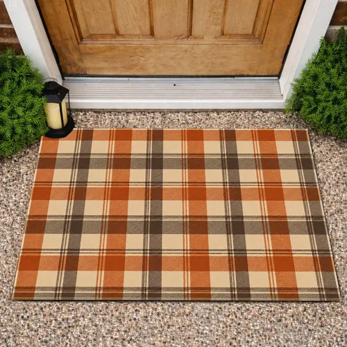 Autumn Beige And Burnt Orange Plaid For Cozy Thanksgiving Country Homes Doormat