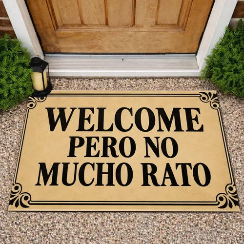 Spanish Welcome Saying with Ornate Black Flourishes for a Playful Entryway Home Doormat