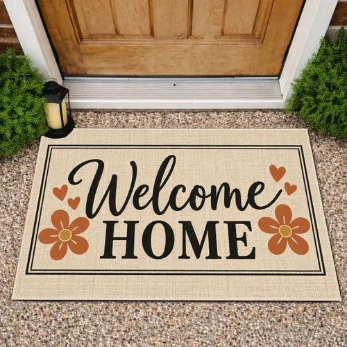 Rustic Welcome Home Hearts And Terracotta Flowers For A Cozy Farmhouse Entryway Decor Doormat
