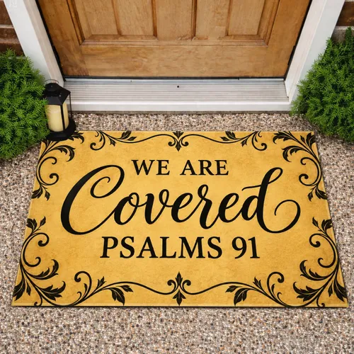 Christian We Are Covered Psalms 91 Faith Scripture Entryway Blessing for Autumn Home Decor Doormat