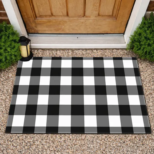 Black And White Buffalo Check For Cozy Christmas Entryways And Rustic Holiday Homes Doormat