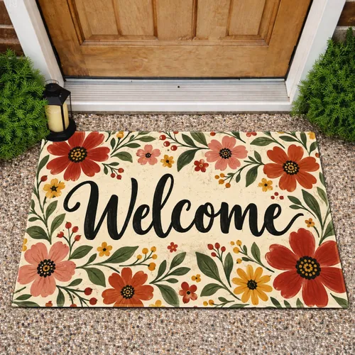 Rustic Wildflower Welcome for a Cheerful Nature Inspired Entryway and Cozy Home Doormat